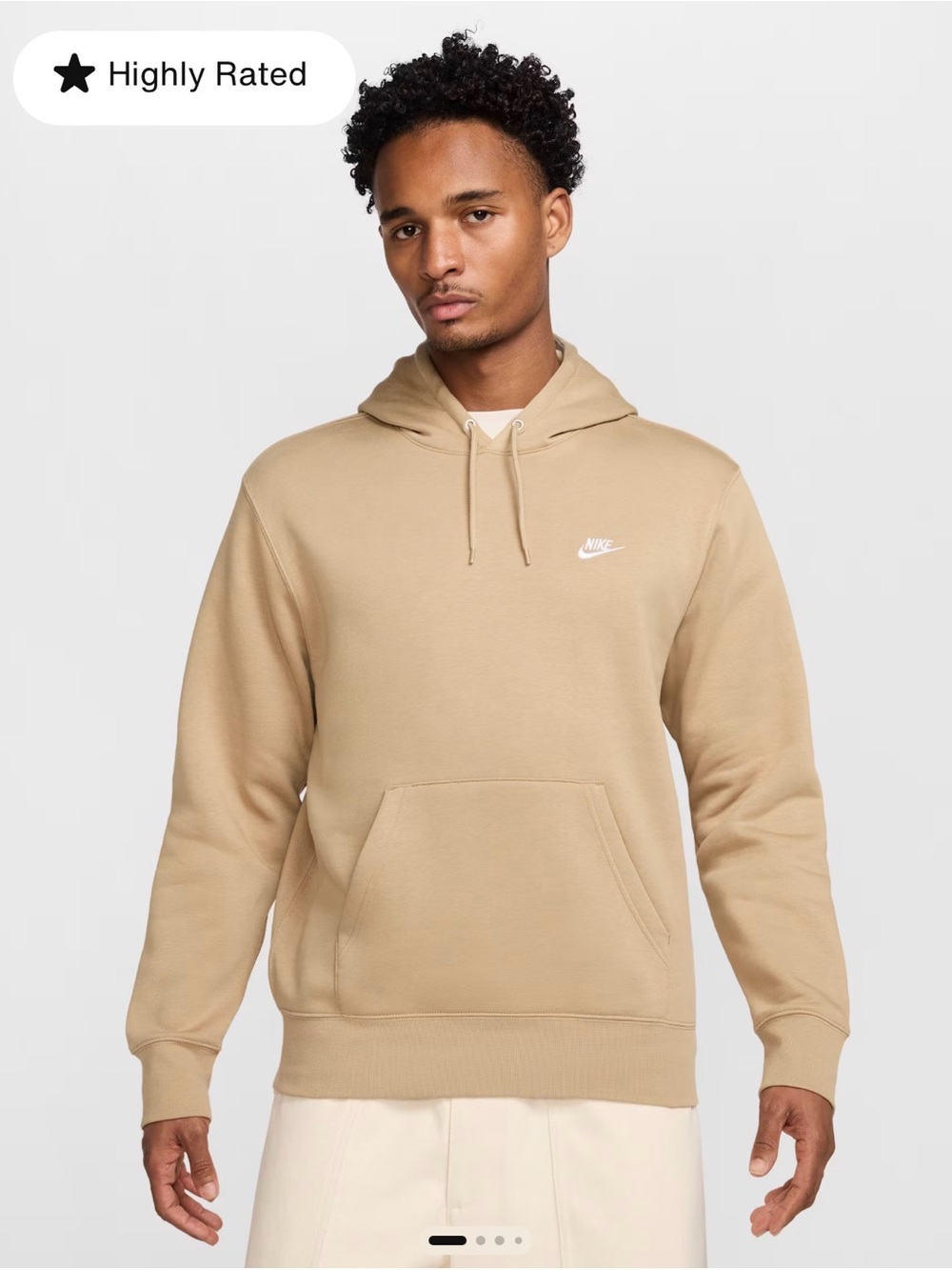 Nike Beige Pullover Hoodie with Small White Swoosh